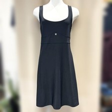 CHANEL 97C Coco Mark Sleeveless Mini Dress Black Size 42 Stretch SR2053