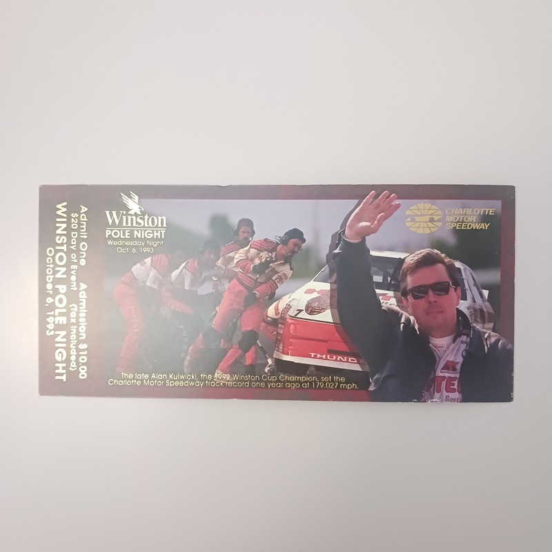 Winston Pole Night Ticket Oct 6 1993  - Alan Kulwicki