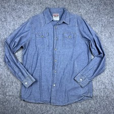 Wrangler Men's Button Down Shirt Pearl Snap Western Long Sleeve Blue Size Large