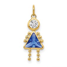 14k Yellow Gold Cubic Zirconia Sep Birthstone Girl Charm Pendant L 20mm, W 10mm