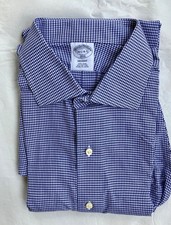 BROOKS BROTHERS REGENT Blue White Check Button-Up Shirt -- Sz 16.5-4/5