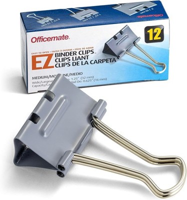 12 Durable Gray EZ Binder Clips - Strong, Easy Open Design for Paper Management