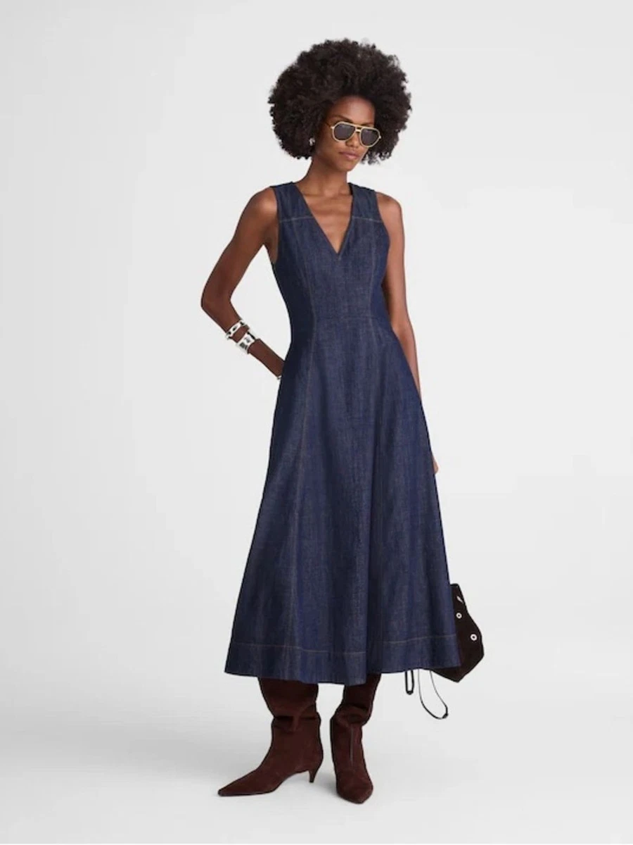 denim dress ebay VTG 80s 90s Paris Blue Denim Dress With Black Lace Detail Western Size 8