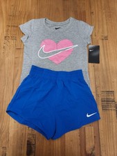 NIKE Logo Glitter heart T-Shirt and Dri-Fit shorts Girl's Youth Size 6X