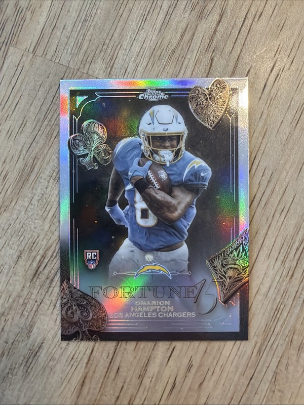 Omarion Hampton 2025 Topps Chrome #F15-25 Fortune 15 Refractor Rookie Chargers