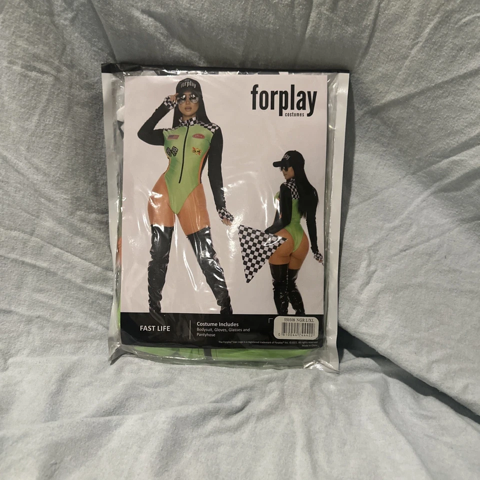 Sexy Forplay Fast Life Black & Green Bodysuit Racer Driver Costume 4pc 550308 - Image 3 of 3