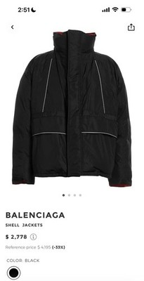 Balenciaga Oversized Padded Parka Jacket Black Red Quilted Logo Accents M