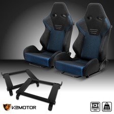 Fits 2002-2006 Acura RSX Reclinable Racing Seat Black Suede Blue Fabric+Brackets