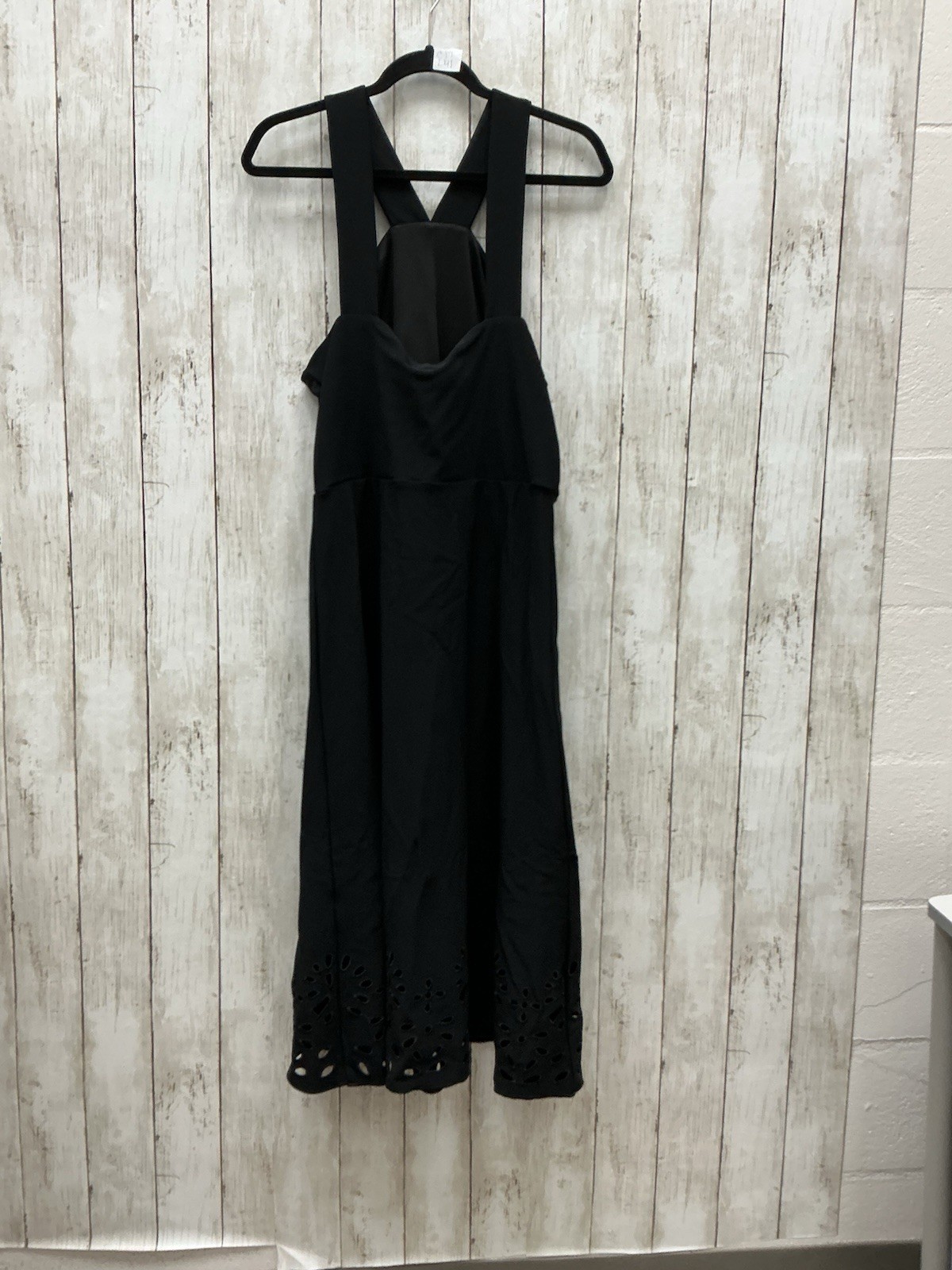 Boston Proper Black Halter Midi Dress Laser Cut Eyelet Hem Size L