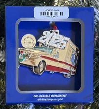 2025 Harvey Lewis Paramedics Ambulance Christmas Ornament Silver w Fine Crystals