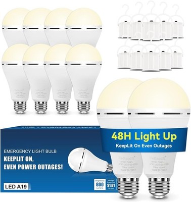 10Pack Emergency-Rechargeable-Light-Bulb,6500K LED Light Bulb with 1200 mAh,Hook