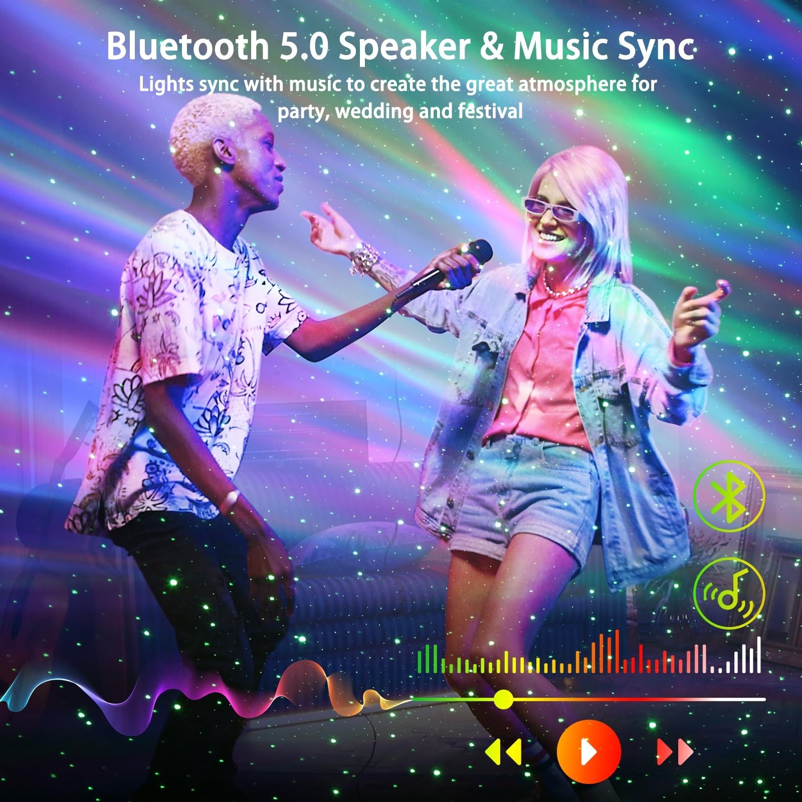 AIRIVO Northern Lights Aurora Projector, Star Projector Music Speaker, White ...