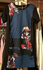 Simply Vera Vera Wang Womens L Blue Black Floral Shift Stretch Pockets Button