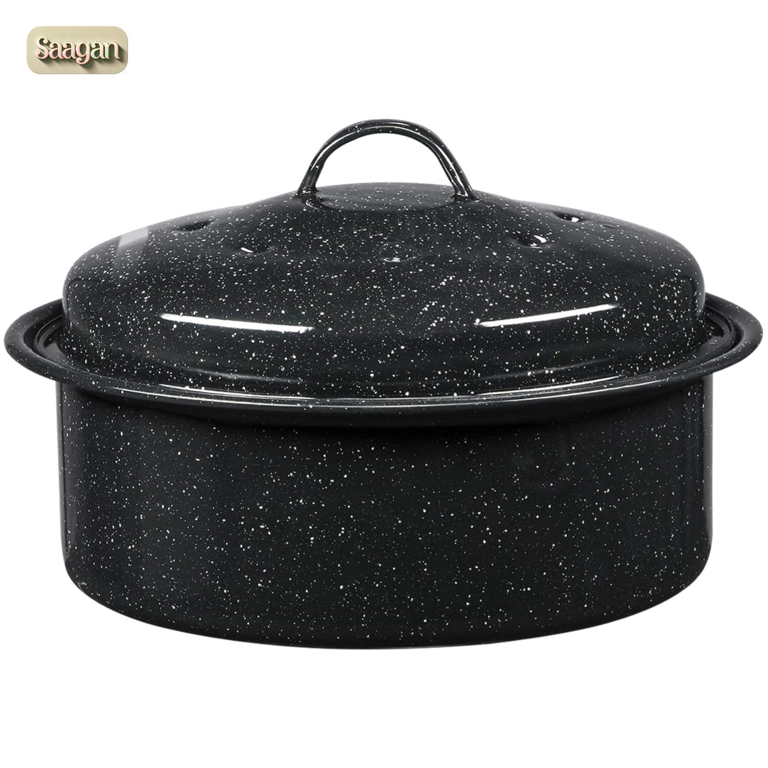 8.7-Inch Mini Covered Round Roaster, 3Lb Capacity - Speckled Black Elegance