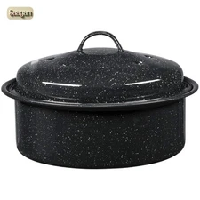 8.7-Inch Mini Covered Round Roaster, 3Lb Capacity - Speckled Black Elegance