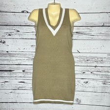 Forever 21 NWT S Taupe & White Stripe V-Neckline Sleeveless Sweater Knit Dress