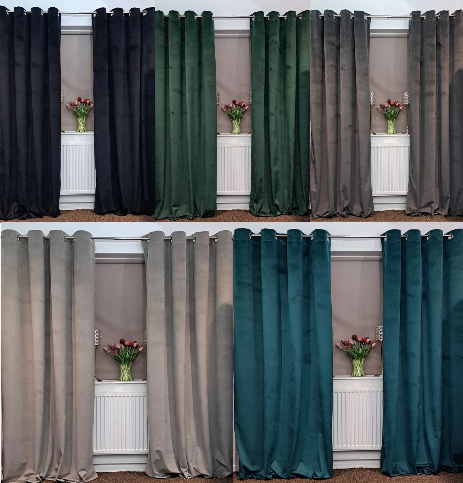 Velvet Eyelet Curtains 2x145x250 cm – Ring Top – Thick Luxury Drapes – Ready Mad