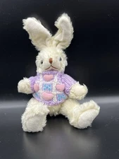 Hugfun Int’l Plush Easter Bunny Lavender Sweater Tic Tac Toe Hearts Vintage 1999