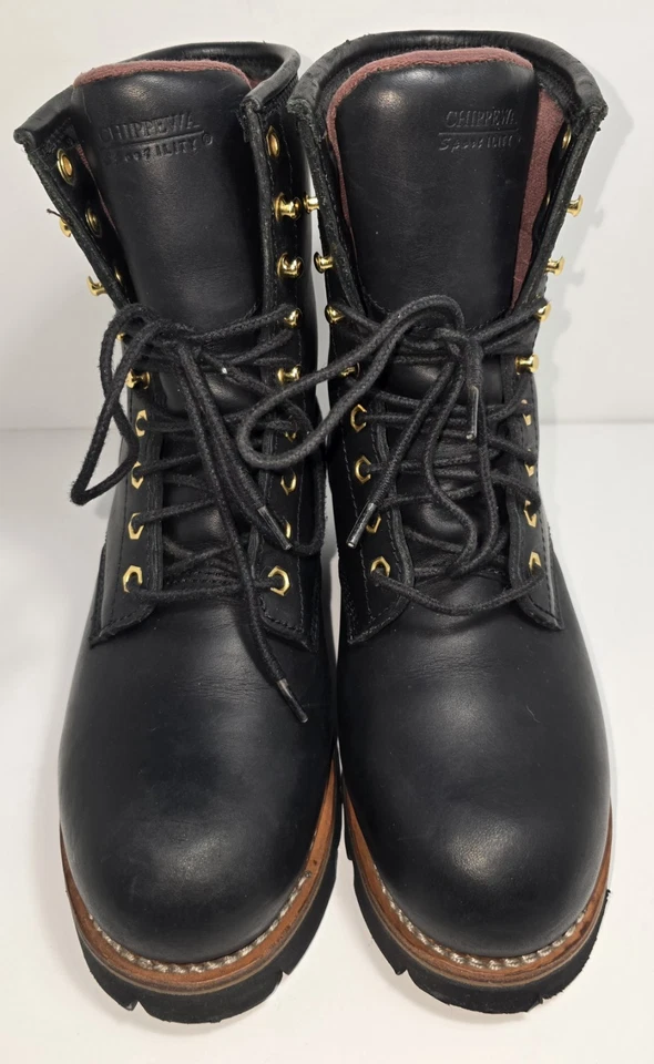 Bota Leñadora Chippewa Cuero Negra Mujer 6.5 Puntera de Acero Aislada Resistente al Agua Foto 2 de 4