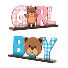 Teddy Bear Wooden Decorative Signage, Boy Girl Gender Reveal Decor, 2Pcs 