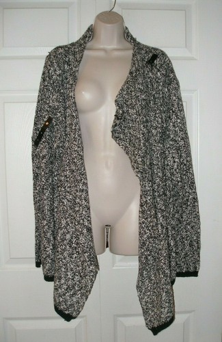 Suéter poncho para mujer Ellen Tracy XL negro blanco correa de cuero tweed con flecos - Imagen 3 de 18