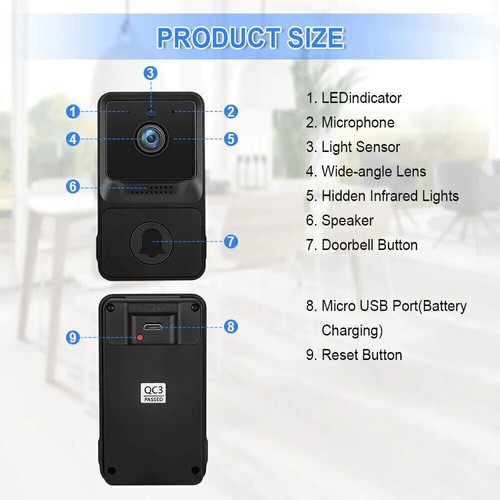 Smart Wireless Video Doorbell Phone Security Camera WiFi Door Bell Ring Intercom - Picture 6 of 13