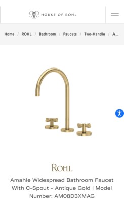 Perrin & Rowe Rohl  Widespread Bathroom Faucet Antique Gold AM08D3XMAG