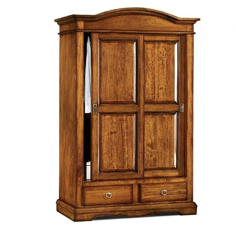 Kleiderschrank Ante Gleitend 2 Schubladen Kunst Armen Klassisch Walnuss Dunkel