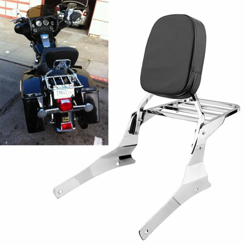 Sissy Bar Backrest With Luggage Rack Pad For Kawasaki Vulcan 900 (1996-2022) - Steel & Leather
