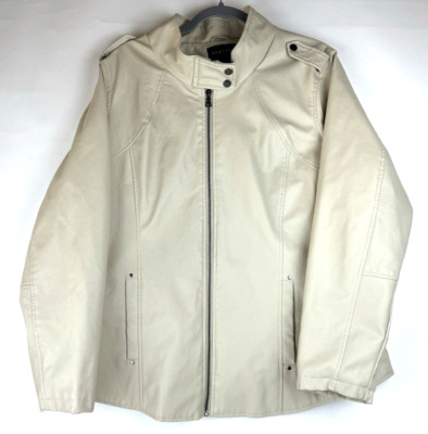 Therapy Faux Leather Jacket Coat Women Size 2X Ivory Motorcycle