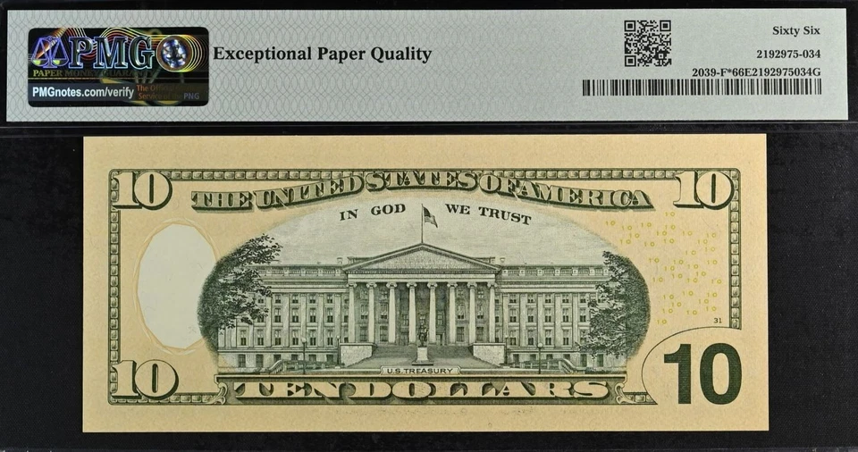 2004A $10 Federal Reserve Note PMG 66EPQ Atlanta low serial star 398 Fr 2039-F* - Image 3 of 3