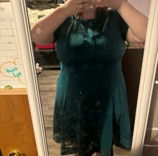 Blue Dress Size 2XL, Knee Length, Short Sleeves, Lace back piece 