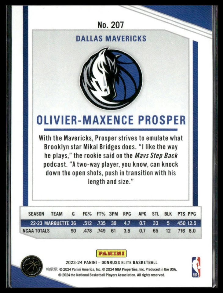 2023-24 Donruss Elite #207 Olivier-Maxence Prosper Blue #/99 - Image 2 of 2