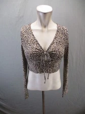 SHEIN Size M Womens Animal Print Cotton Blend Long Sleeve Front Tie Crop Top 246