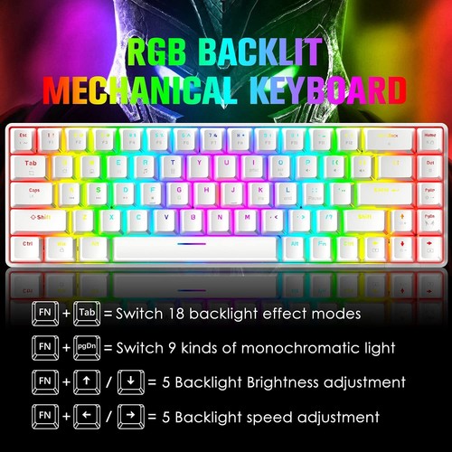 Wired 68 Keys 60% Mechanical Gaming Keyboard RGB LED Backlit For PC MAC PS4 PS5 - Picture 3 of 32