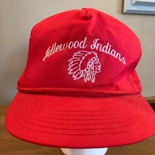 VTG Idlewood Indians Red Mens USA-Made Paramount Trucker Baseball Cap Hat Rope