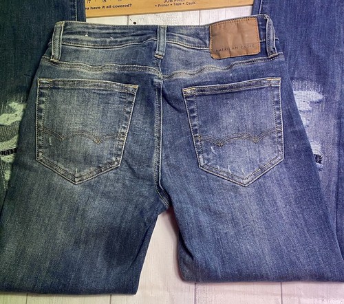 American Eagle Mens Sz 28x32 Next Level Flex Stretch Blue Destroyed Grunge - Picture 10 of 11