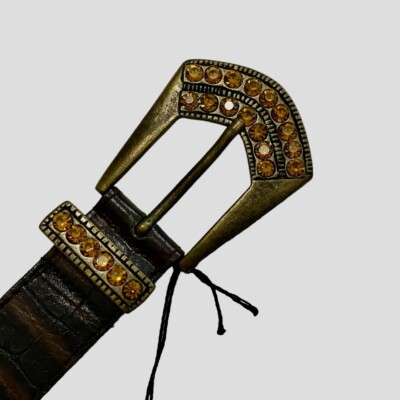 Genuine Leather Rhinestone Western Belt Brown Sz S Western Brown Longhorn Belt With Rhinestone – Texas Boot Ranch main image 3