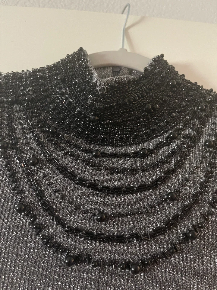Grace Elements Beaded Neckline Blouse Top Women's XL  Silver And Black - Image 2 of 4