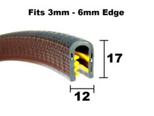 Flexible PVC Rubber Edge Trim Strip in Black Fits 3-6mm Priced Per Metre