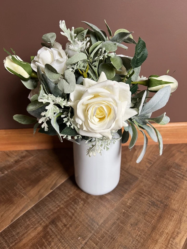 Hand Made Wedding Bouquet | Artificial Real Touch Flowers + Vase | ~14-15" - Image 2 of 4