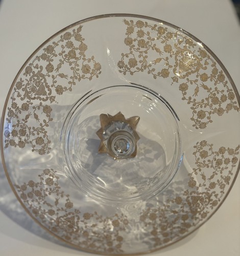 Paden City Glass Etched Floral Tidbit Plate Center Optic Star Knob Handle 11x5" - Picture 6 of 8
