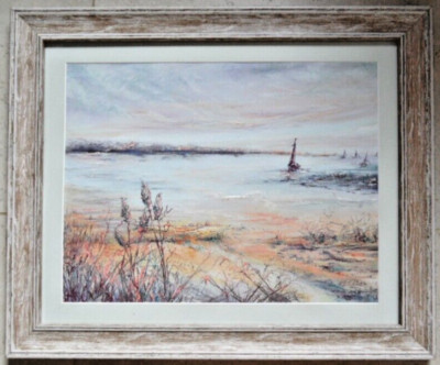 Original Gemälde East Anglia Flusslandschaft, Segelboote, gerahmt, signiert.