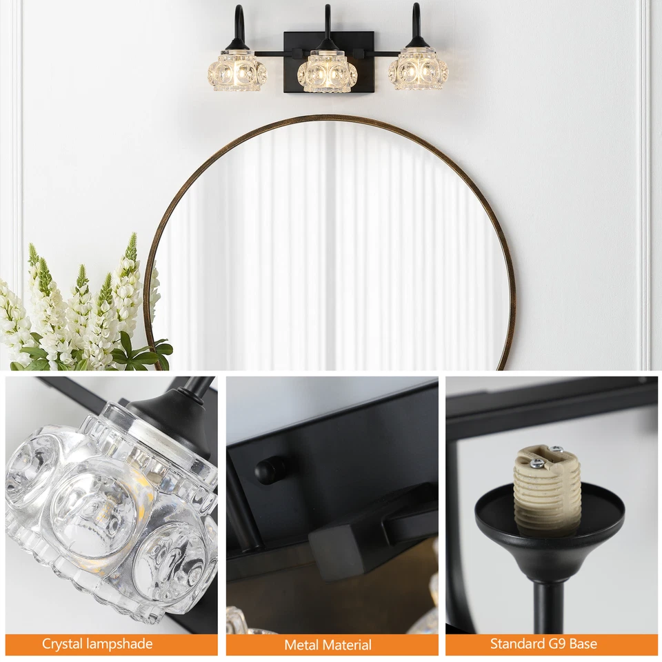 Lámpara de pared con espejo de baño moderno negro 3 luces Foto 4 de 4