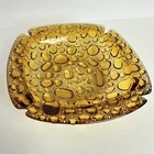Vintage MCM Libbey Blenko Large Amber Glass Bubble Pebble Ashtray 8”