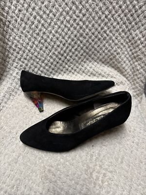 Handarbeit Damenschuh Gr.38 / 38,5 schwarz Leder Wildleder Walter Käfer