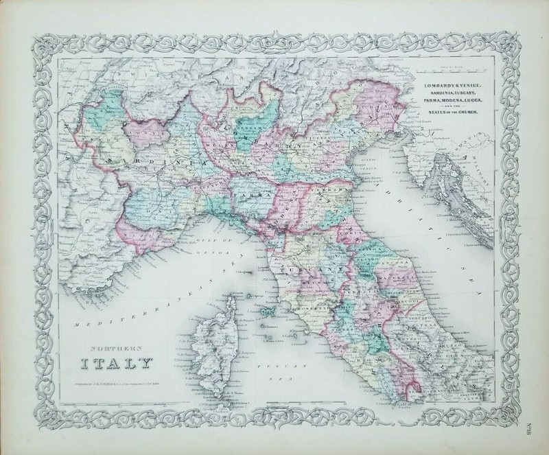 Antique Map of Northern Italy, Hand Colored