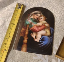Antique 19th Century Oil on Porcelain Miniature Painting – Madonna and Child