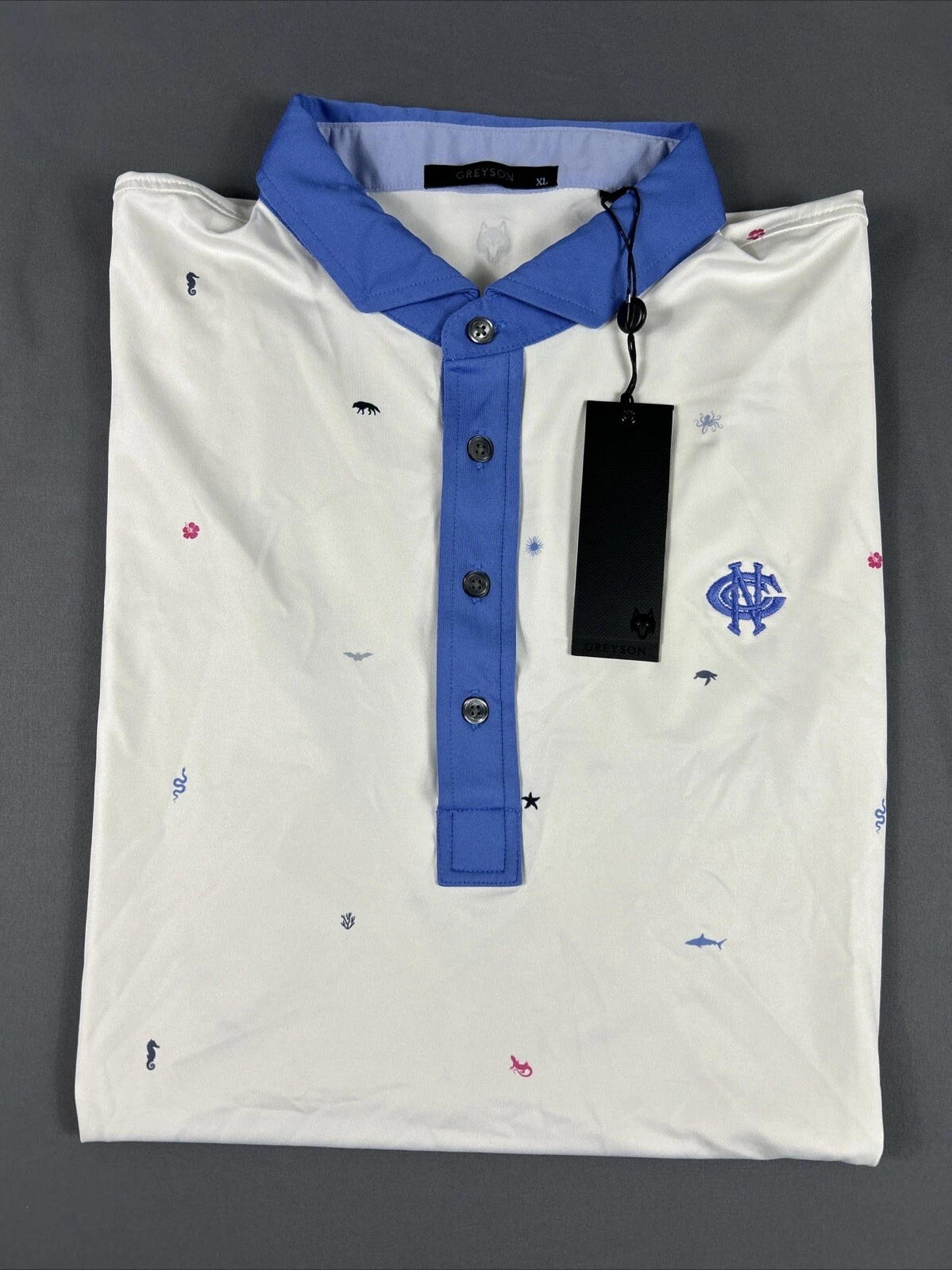 Greyson Golf Shirt Polo Chest Logo Spirit Of Bermuda Print XL White MSRP $118