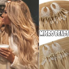 THICK 100 Remy Human Hair Extensions Micro Loop Tips Ring Bead 16 18 20" 200PCS